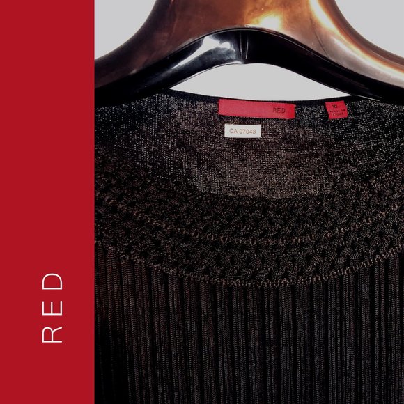 RED Black fringe formal top XL bare shoulders with sleeves, party shirt fringe - Picture 3 of 3